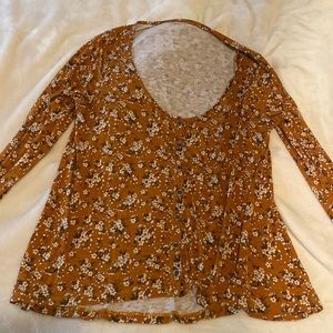 Medium Orange Floral American Eagle Long Sleeve T-Shirt